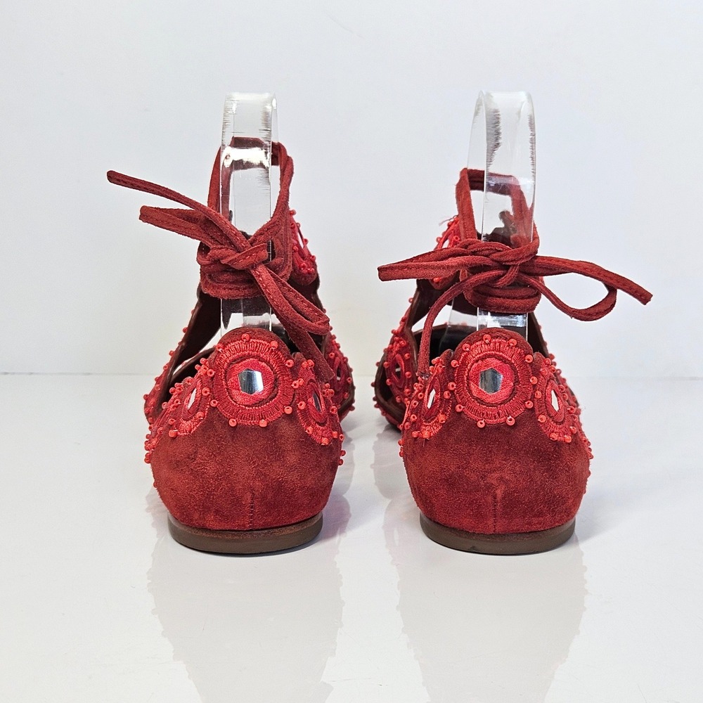 Tory Burch Yasmin D'Orsay Red‎ Suede Flat Size 5 - Picture 7 of 14